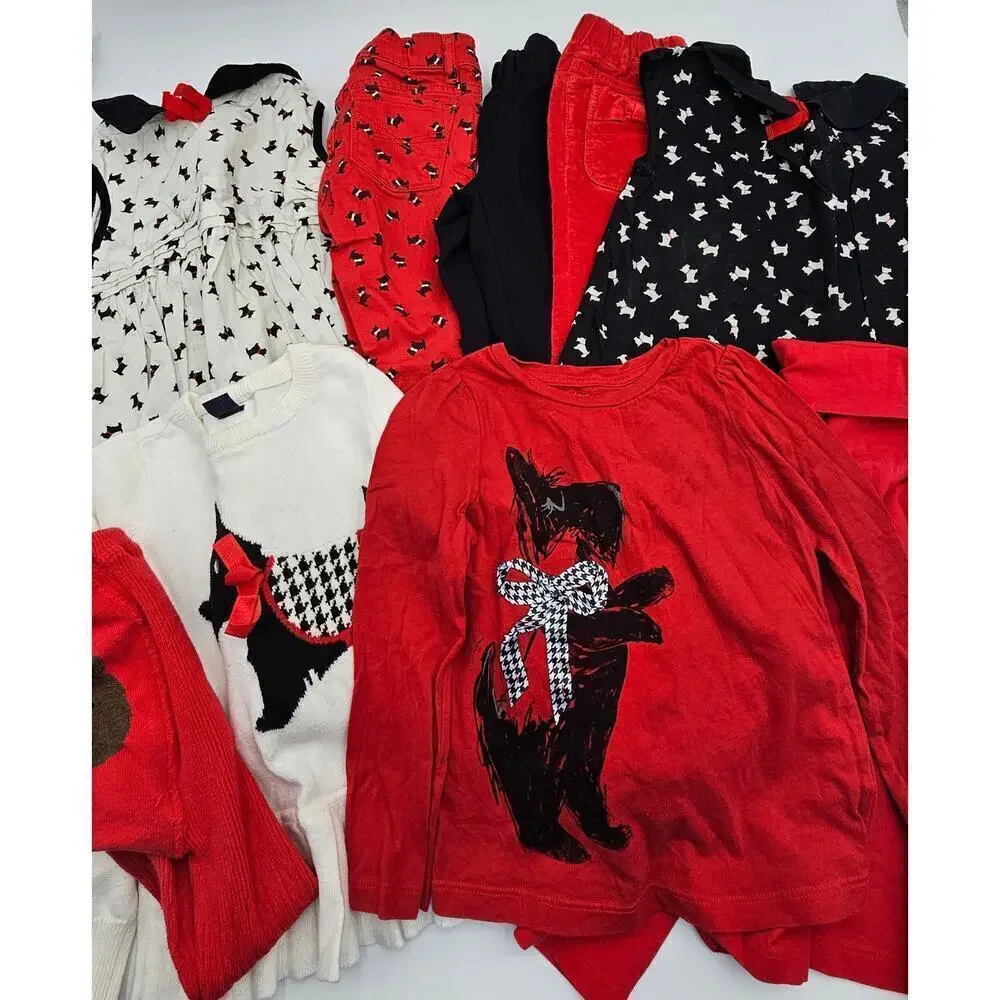 9 Piece Gap Girl's 4/5 Red/White/Black Scottie Dog Dress, Pants, & Tops Lot